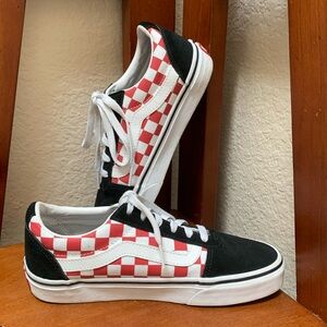 🔹Vans Off The Wall Old Skool Red White Checkerboard Black Suede…